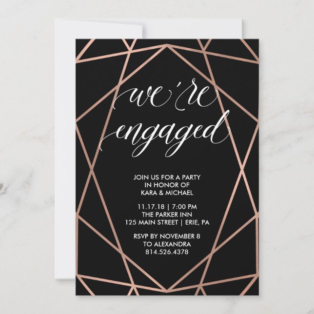 Faux Rose Gold Geometric Engagement Party Invitation (Front)