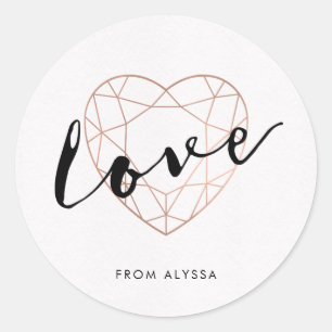 Faux Rose Gold Geometric Heart Love Classic Round Sticker