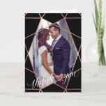 Faux Rose Gold Geometric Lines Photo Thank You<br><div class="desc">These stylish photo thank you cards are perfect for after your wedding. The front of the cards are black with a faux rose gold geometric diamond pattern, and the words "thank you" in trendy white calligraphy. Add your own wedding photo to the centre. The inside is easy to personalise with...</div>