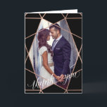Faux Rose Gold Geometric Lines Photo Thank You Card<br><div class="desc">These stylish photo thank you cards are perfect for after your wedding. The front of the cards are black with a faux rose gold geometric diamond pattern, and the words "thank you" in trendy white calligraphy. Add your own wedding photo to the centre. The inside is easy to personalise with...</div>
