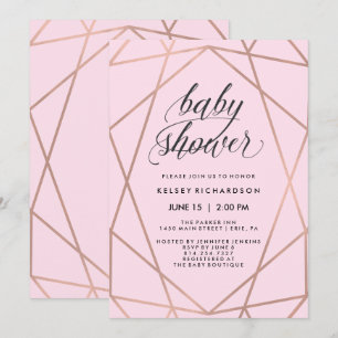 Faux Rose Gold Geometric on Blush Pink Baby Shower Invitation