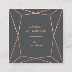 Faux Rose Gold Geometric on Charcoal Grey Square Business Card