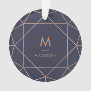 Faux Rose Gold Geometric on Midnight Blue Ornament