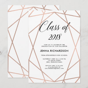 Faux Rose Gold Geometric on White Graduation Party Invitation
