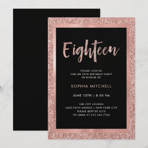 Faux Rose Gold Glitter   18th Birthday Party Invitation