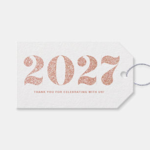 Faux Rose Gold Glitter 2024 Typography New Year Gift Tags