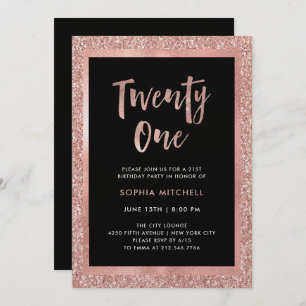 Faux Rose Gold Glitter   21st Birthday Party Invitation