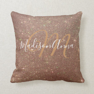 Faux Rose Gold Glitter 3 w/ Monogram & Name Cushion