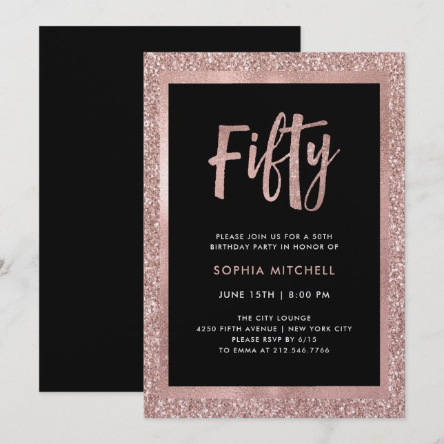 Faux Rose Gold Glitter |  50th Birthday Party Invitation (Front/Back)