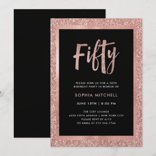 Faux Rose Gold Glitter    50th Birthday Party Invitation