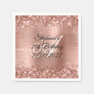 Faux Rose Gold Glitter and Foil 21st Birthday Napkin