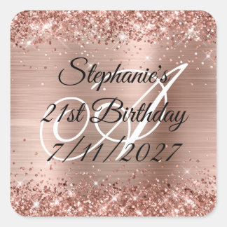Faux Rose Gold Glitter and Foil 21st Birthday Square Sticker