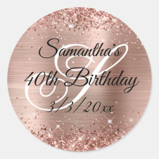 Faux Rose Gold Glitter and Foil 40th Birthday Classic Round Sticker