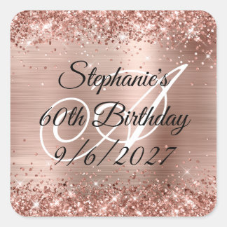 Faux Rose Gold Glitter and Foil 60th Birthday Square Sticker
