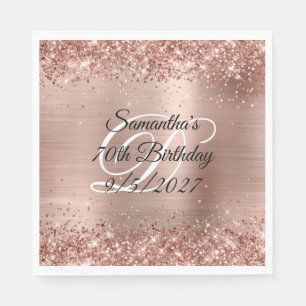 Faux Rose Gold Glitter and Foil 70th Birthday Napkin