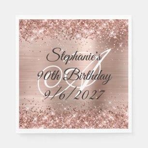Faux Rose Gold Glitter and Foil 90th Birthday Napkin