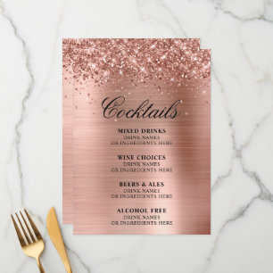Faux Rose Gold Glitter and Foil Cocktails Bar Menu