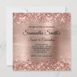 Faux Rose Gold Glitter and Foil Sweet 16 Invitation