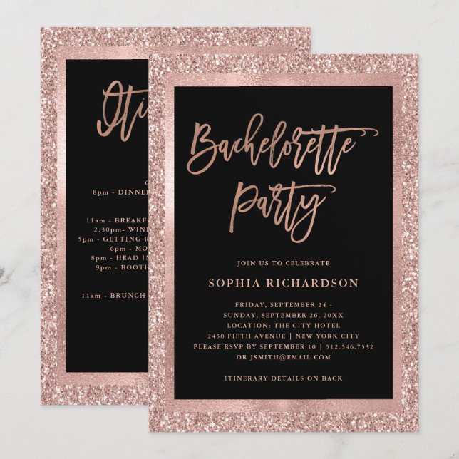 Faux Rose Gold Glitter | Bachelorette Party Invitation (Front/Back)