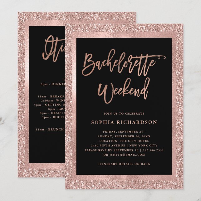 Faux Rose Gold Glitter | Bachelorette Weekend Invitation (Front/Back)
