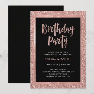Faux Rose Gold Glitter   Birthday Party Invitation