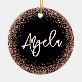Faux Rose Gold Glitter Black Photo Ceramic Tree Decoration