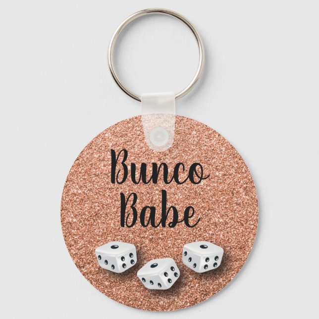 Faux Rose Gold Glitter Bunco Babe Key Ring (Front)