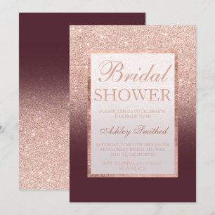 Faux rose gold glitter burgundy chic Bridal shower Invitation