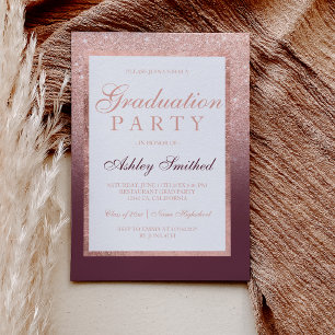 Faux rose gold glitter burgundy Graduation party Invitation
