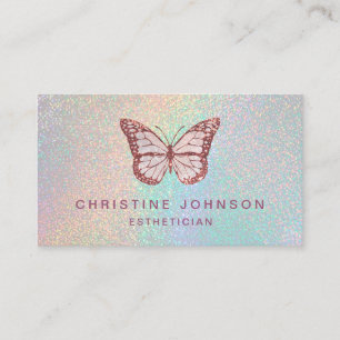 faux rose gold glitter butterfly business card