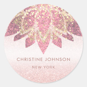 faux rose gold glitter decor classic round sticker