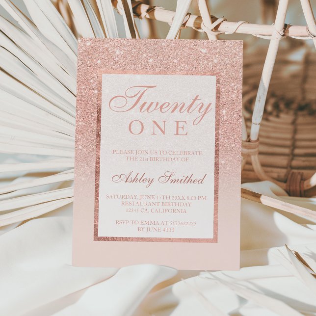 Faux rose gold glitter elegant chic 21st birtday invitation (Creator Uploaded)