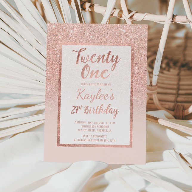 Faux rose gold glitter elegant chic 21st Birthday Invitation (Creator Uploaded)