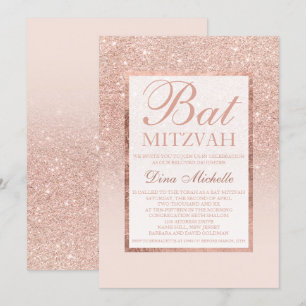 Faux rose gold glitter elegant chic Bat Mitzvah Invitation