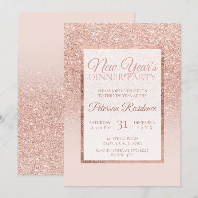 Faux rose gold glitter elegant chic New year Invitation (Front/Back)