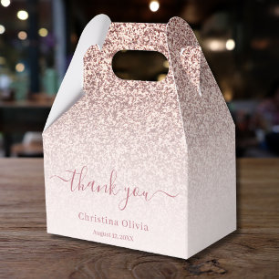 Faux rose gold glitter elegant chic thank you favour box