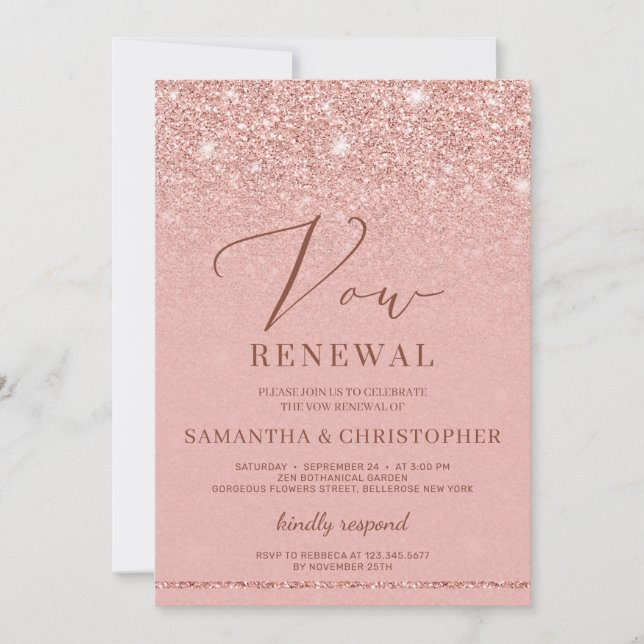 Faux rose gold glitter elegant chic Vow Renewal Invitation (Front)