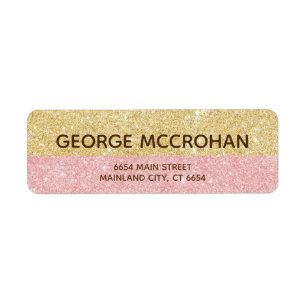 Faux Rose Gold Glitter Foil Pink Return Address