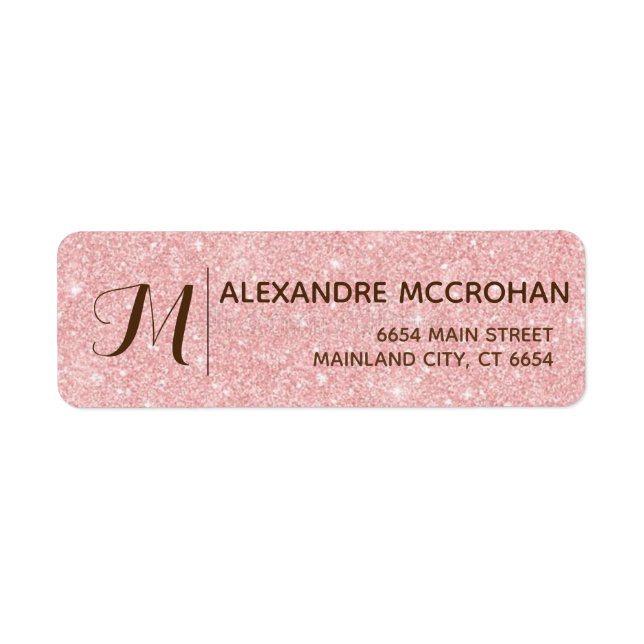 Faux Rose Gold Glitter Foil Pink Return Address (Front)