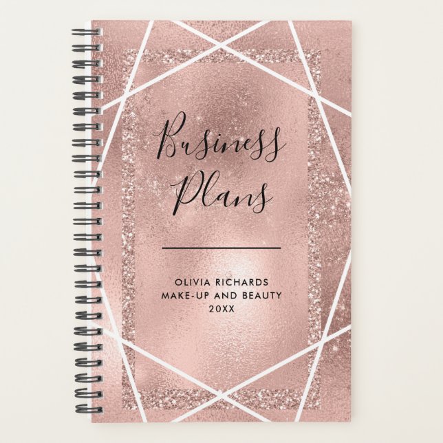 Faux Rose Gold Glitter Geometric Planner (Front)