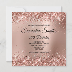 Faux Rose Gold Glitter Glam Gradient 40th Birthday Invitation