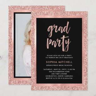 Faux Rose Gold Glitter   Graduation Party Photo Invitation