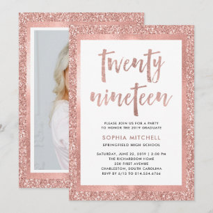 Faux Rose Gold Glitter   Graduation Party Photo Invitation