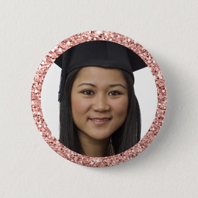 Faux Rose Gold Glitter Graduation Student Photo 6 Cm Round Badge (Front)