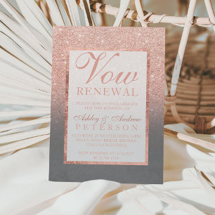 Faux rose gold glitter grey cement Vow Renewal Invitation