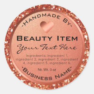Faux Rose Gold Glitter Handmade Skin Care Products Classic Round Sticker