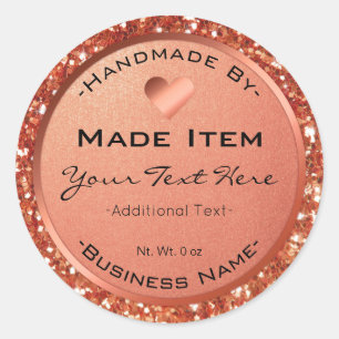 Faux Rose Gold Glitter Handmade Small Business Classic Round Sticker