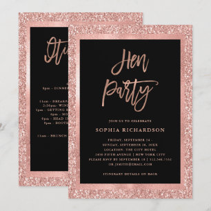 Faux Rose Gold Glitter   Hen Party with Itinerary Invitation