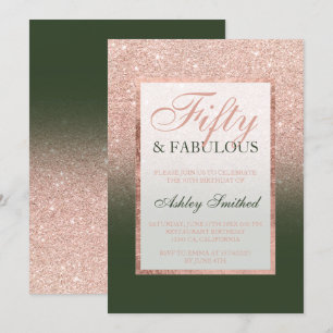Faux rose gold glitter hunter green 50 fabulous invitation
