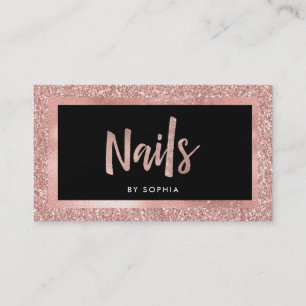 Faux Rose Gold Glitter Look and Black   Nails Business Card